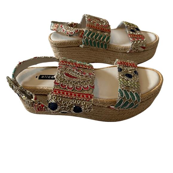 Alice + Olivia Anastasia Sequin Embroidered Jute Platform Sandals Size 35.5 - Picture 4 of 9